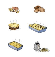 Potatoes and potato dishes (hand drawn)