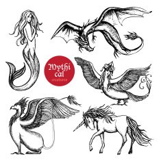 Mythical Creatures Hand Drawn Sketch Set N2