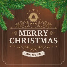 merry christmas vintage line art on wood background