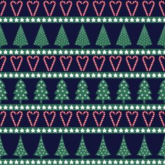 Seamless Christmas pattern - Xmas trees stars and candy canes