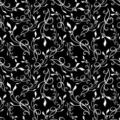 Vector Black White Swirl Branches Seamless Pattern