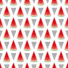 Seamless background with watermelon slices and geometric shapes - triangles N2