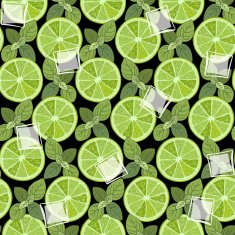 Seamless pattern with slices of lime mint and ice