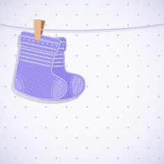 Baby boy shower card Knitted socks on light background N5