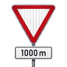 Blank triangular road sign with 1000 meters ahead to hazard N2