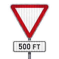 Blank triangular road sign with 500 feet ahead to hazard N2