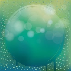 Water Drops on Glass Green Blur Background with Round Space N2