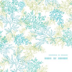 Scattered blue green branches frame corner pattern background