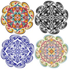 Set of floral tattoo Mandala in vintage blue oriental color N2