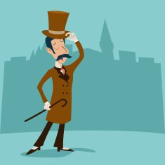 Vintage Great Britain Victorian Gentleman Businessman Cartoon Character Icon on N2