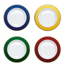 Colorful plate with gold rims on white background Vector illustration