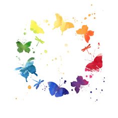 Watercolor wreath with colorful rainbow butterflies