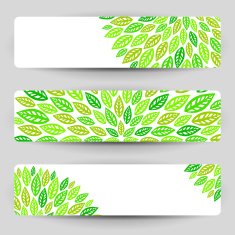 Three banners with green leaves