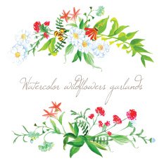 Watercolor wildflowers garlands vector design elements