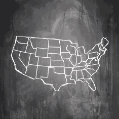 USA map sketched on dark chalkboard background N2
