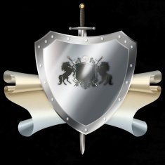 Medieval silver shield with sword and horse laurel branchs N2