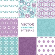 Vector purple and blue floral abstract set of eight matching