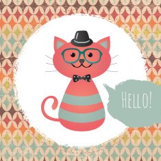 Hipster Cat in Textured Frame design illustration N2