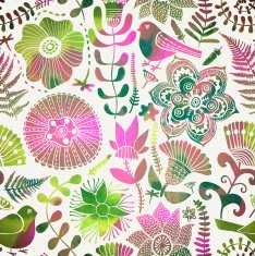 Watercolor texture with flowers and birds N2