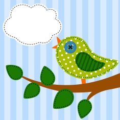 Bird as retro fabric applique N2