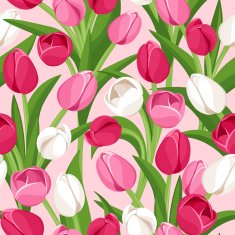 Seamless background with colored tulips Vector illustration