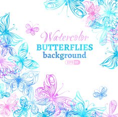 Watercolor colourful butterflies background N2