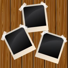 Blank photos on a wooden wall
