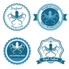 Octopus sea food logo or badge set N2