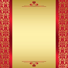 red golden card with ribbons