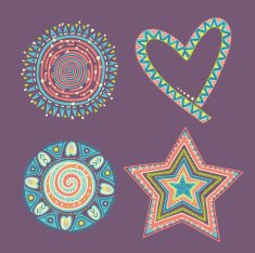 Ethnic ornament with circles heart star snowflake