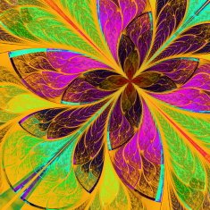 Beautiful multicolor fractal flower in stained glass style N2
