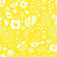 Seamless pattern of Easter eggs white on yellow