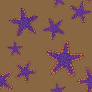 Violet starfishes on a sandy background Seamless vector pattern