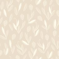 Clear floral white on beige seamless pattern