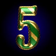 Gold and green number five on black background