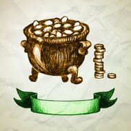 St Patrick&#039;s Day background with hand drawn sketch pot N2