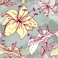 Floral Seamless Pattern with hand drawn flowers - tiger lilly