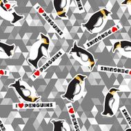 Seamless texture with penguins and a triangular design Grey background