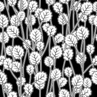 white leaves on twigs black seamless pattern N2