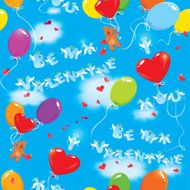 Seamless pattern with balloons teddy bears texts Be my Valentin