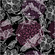 Seamless Floral Pattern With hand drawn flowers and dragonflies