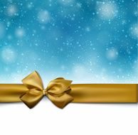 Christmas blue background with golden bow