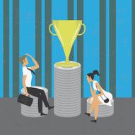 Man and woman thinking on success