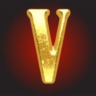 Vector golden letter v on red