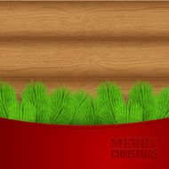 Christmas wood background with fir needles