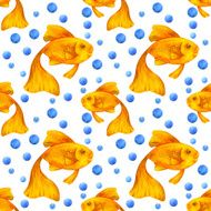 Watercolor seamless pattern with fishes and the bubbles