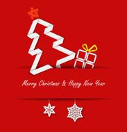 Christmas card with a paper tree on red background N2