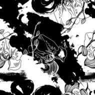 monochrome grunge seamless pattern for printing or web with flowers