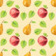 Watercolor seamless pattern with apples and pears