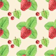 Watercolor seamless pattern with berries and leaves N2